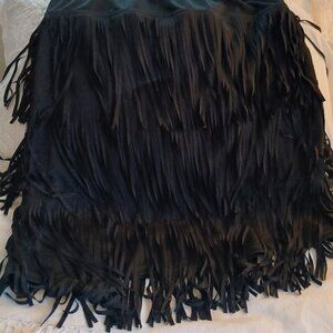 "Back in the Saddle" Black fringed skirt  - M